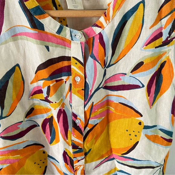 C & C California Med 100% Linen Sleeveless Button Up Shirt Tropical Boho Beach - Picture 5 of 10